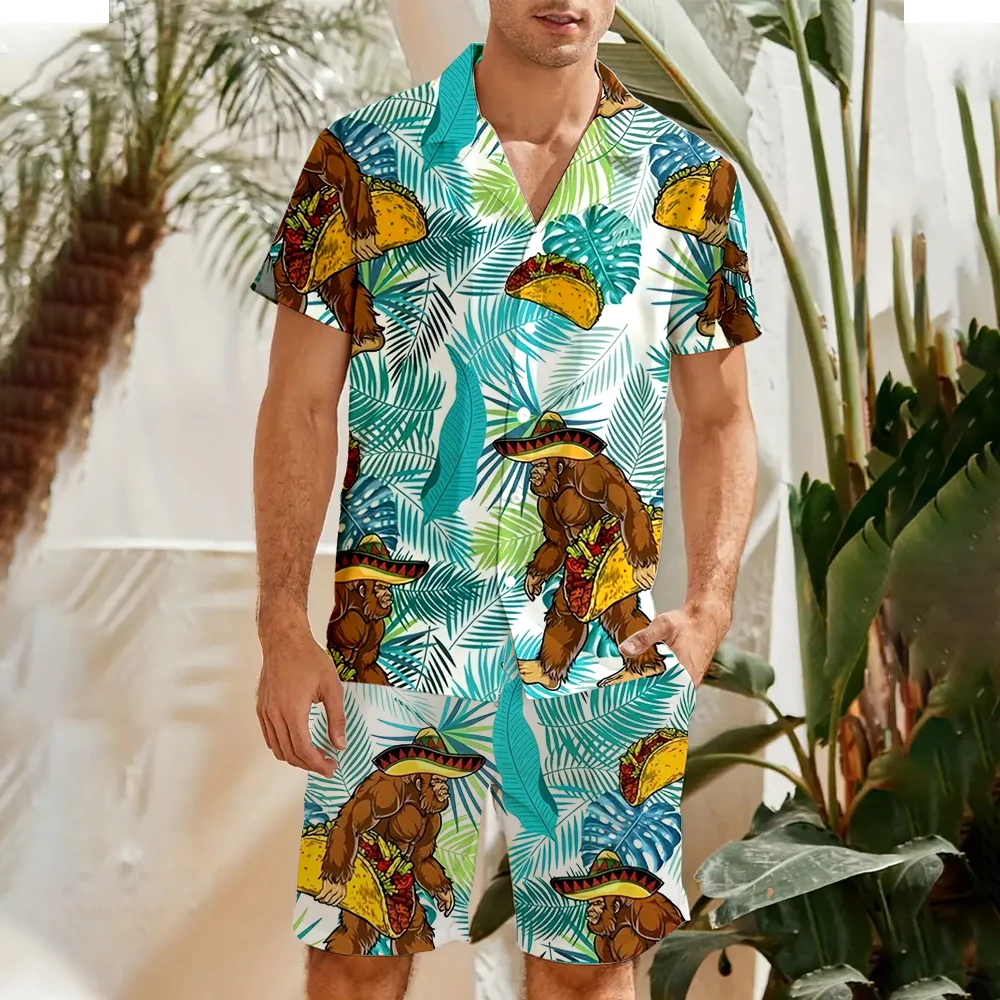 2024 New Hawaii Short Sleeve Men\'s Shirt Summer Daily Men\'s Shorts Travel Holiday Men\'s Casual Shirt and Beach Shorts Set