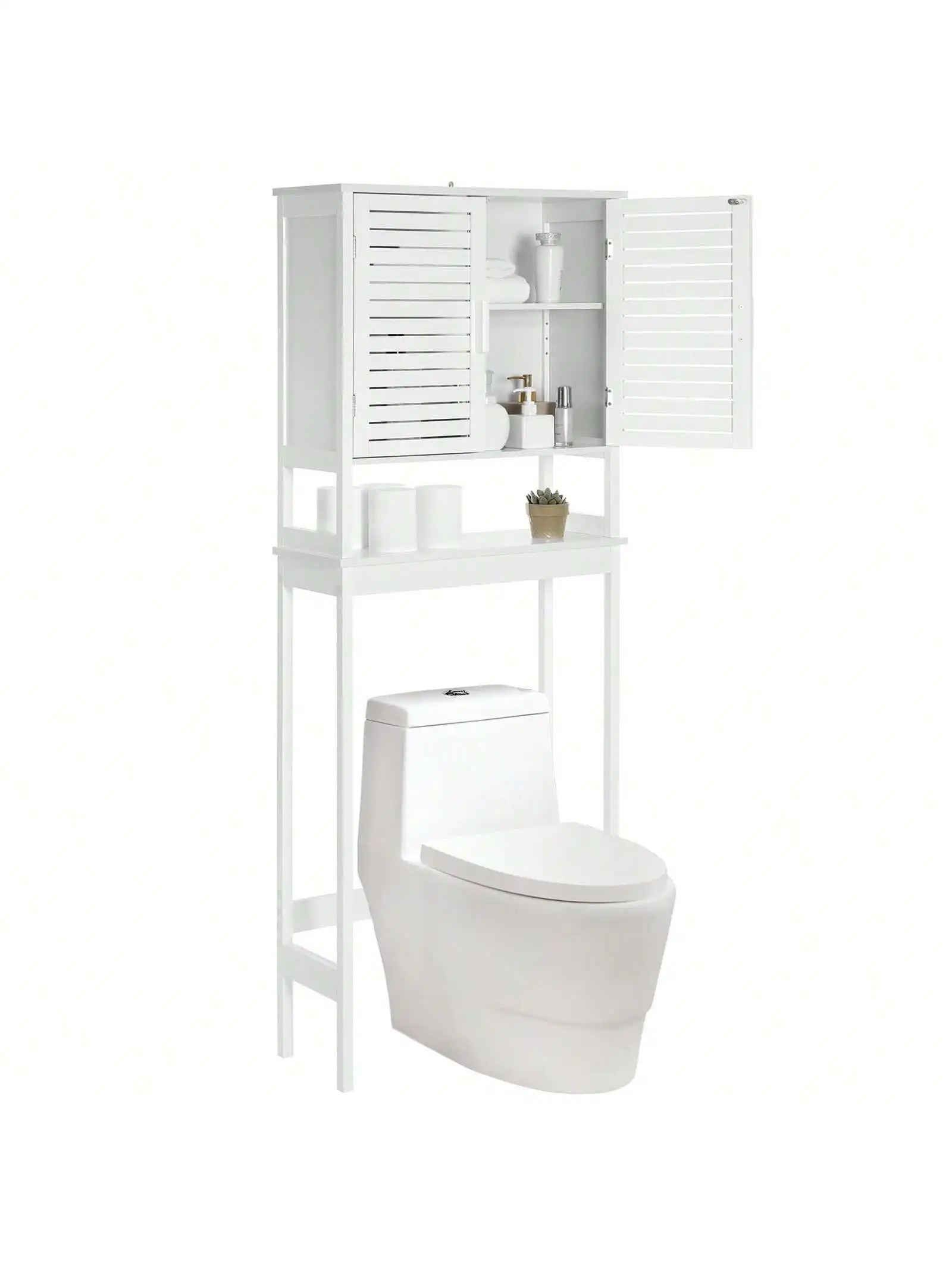 SONGMICS Over The Toilet Storage Cabinet, Bathroom Cabinet With Adjustable Inside Shelf And Bottom Stabilizer Bar, Space-Savi