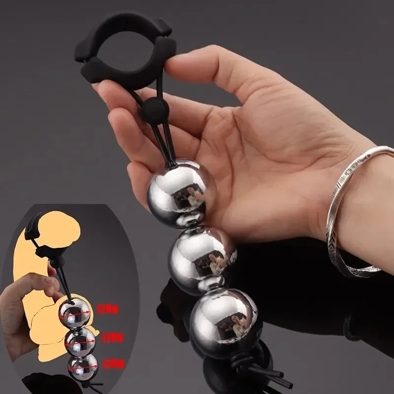 Male Pure Physical Heavy Metal Ball Stretcher Penis Extension Enlarger Glans Exerciser Chastity Device Adult Masturbation Tool