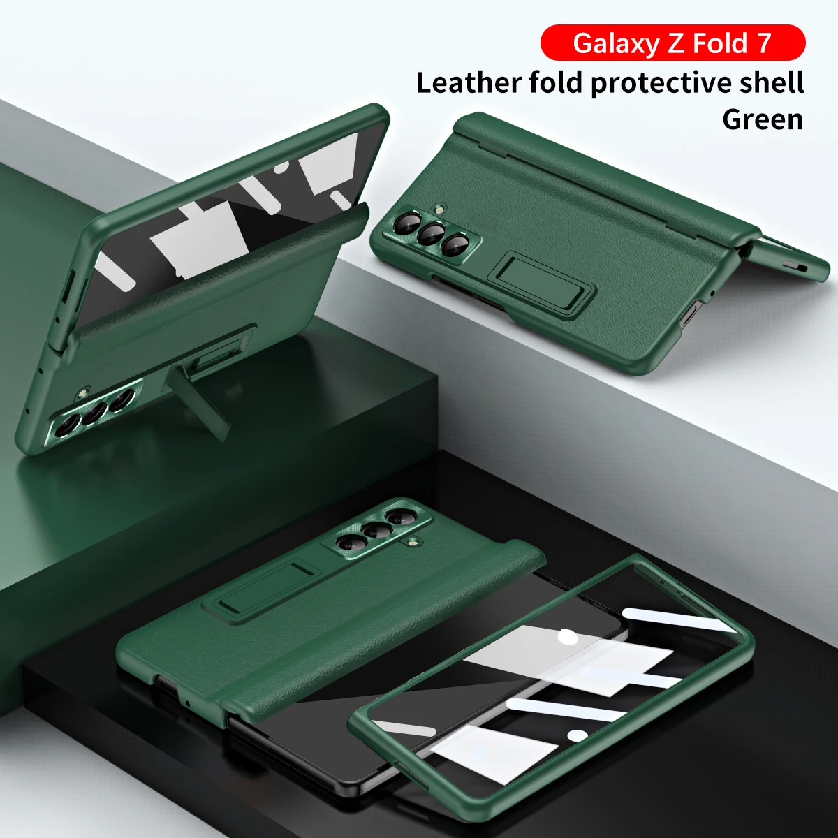 

WIth Kickstand Protection Cover For Samsung Galaxy Z Fold 7 6 5 4 3 Fold 7 Fold6 Fold5 Fold4 Tempered Film PU Leather Phone Case