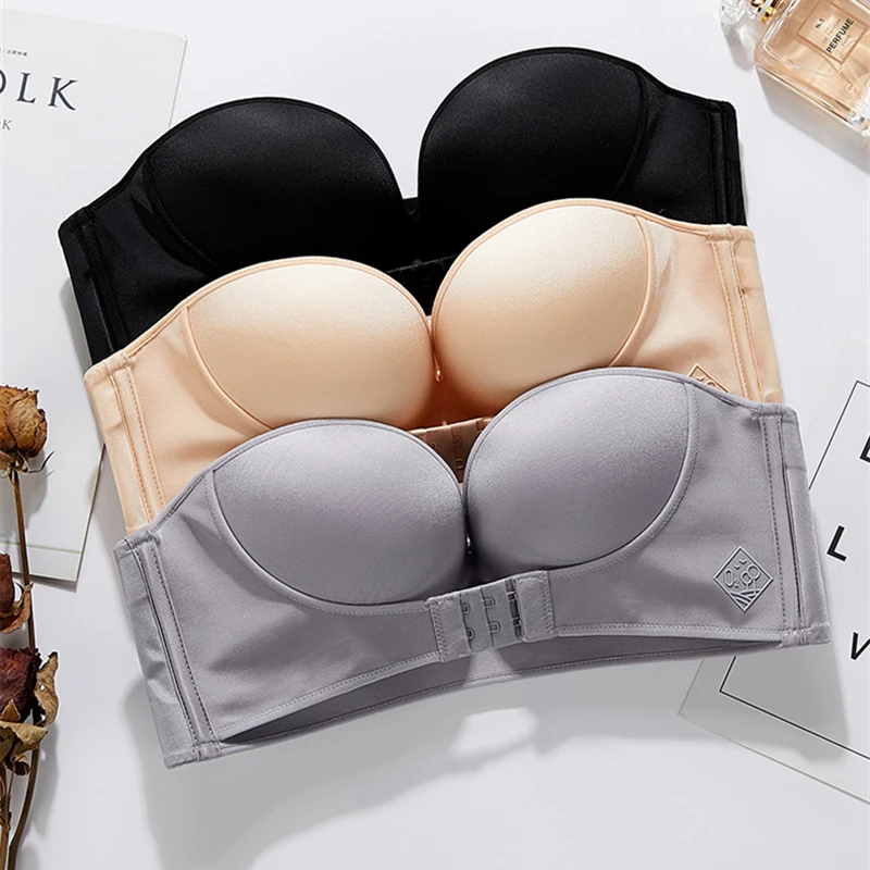 Women Invisible Bras Front Closure Sexy Push Up Bra Underwear Lingerie for Female Brassiere Strapless Seamless Bralette ABC Cup