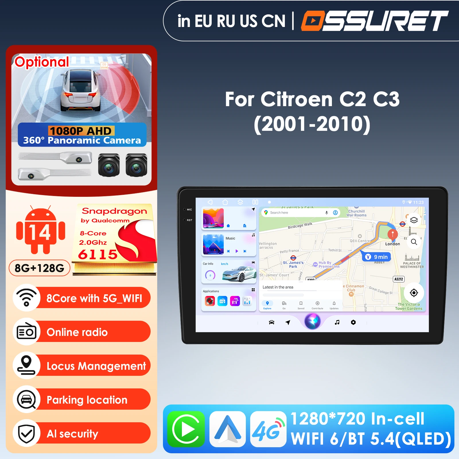 

9inch AI Voice Car Intelligent Systems for Citroen C2 C3 2001 - 2010 Car Multimedia Player Stereo Radio CarPlay Head Unit WIFI