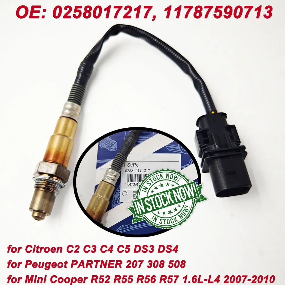 مستشعر الأوكسجين لسيتروين C2 ، بيجو 207 208 ، مينى كوبر R55 ، R56 ، R57 ، 1.6L ، 0258017217 ، O2 لامدا التحقيق ، 11787590713 ، عالية الجودة