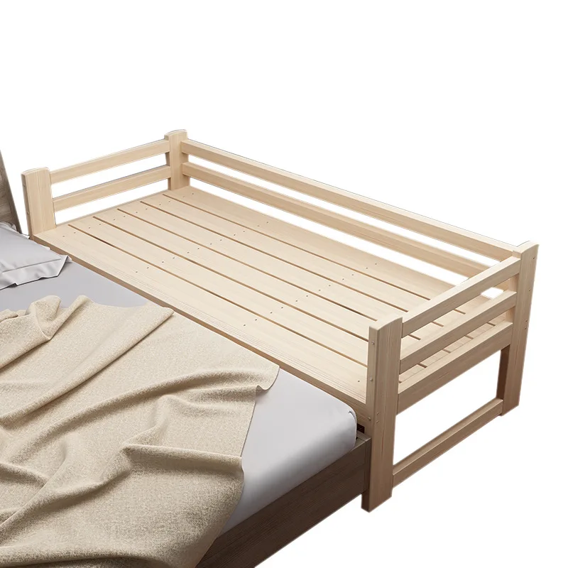 

Wide splicing bed Extended solid wood with guardrail Pine edge bed Children's adult single bed