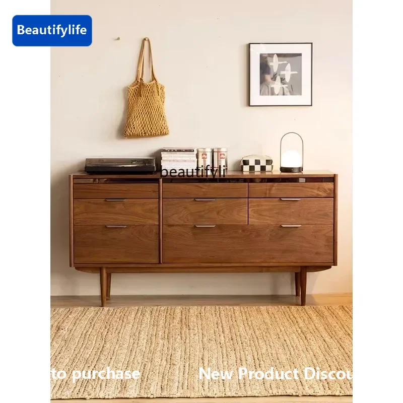

cqyNorth American black walnut eight-bucket cabinet storage cabinet all solid wood living room locker modern simple bedside cabi