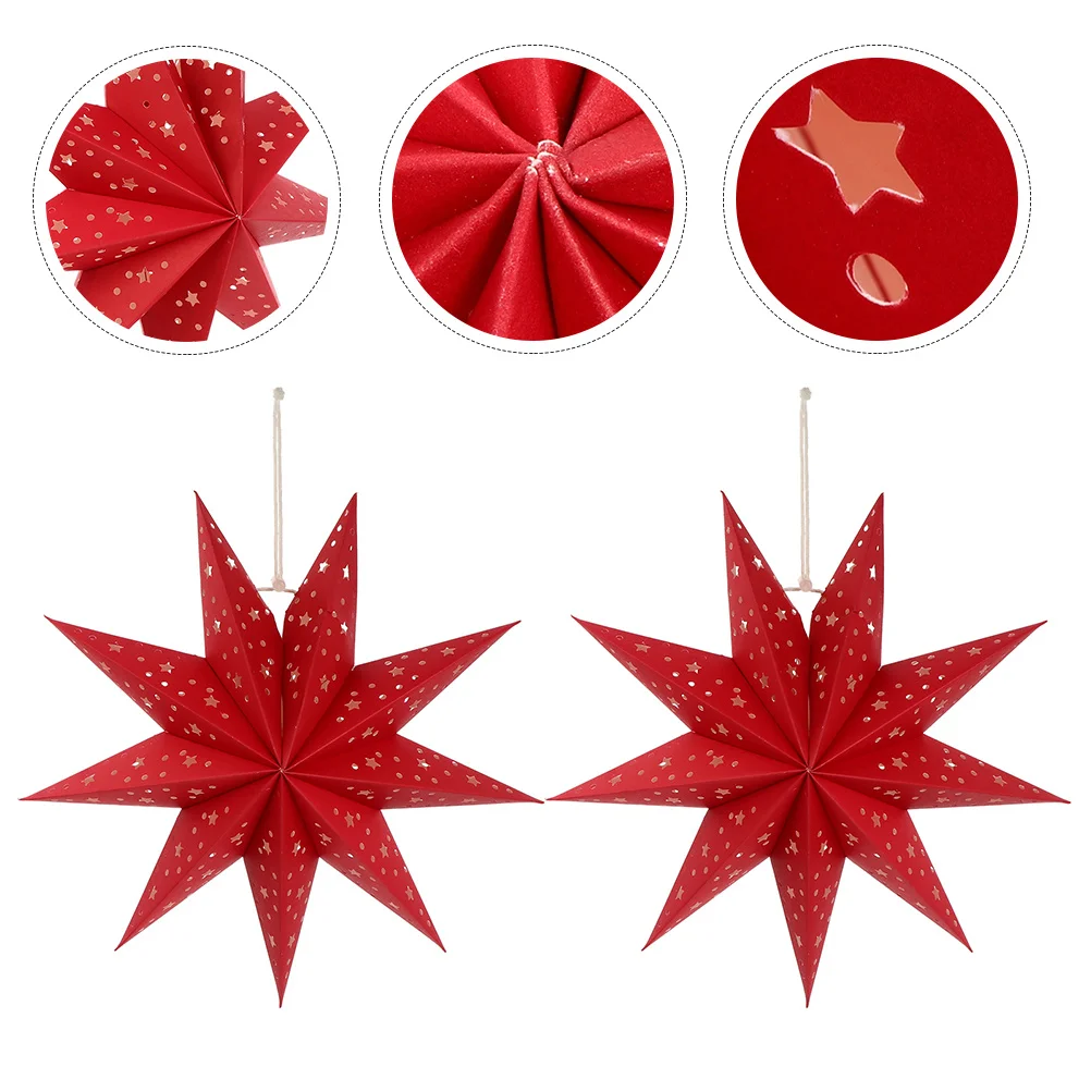 

3Pcs Paper Nine Pointed Star Hanging Lampshade Decorative Light Cover Xmas Wedding Party Festival Lighting Hanging Lampshades