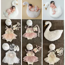 ❤️Fotografia recém-nascido roupas bandana + vestido + sapatos estúdio acessórios da foto do bebê menina swan adereços babi atirar roupas fotografia