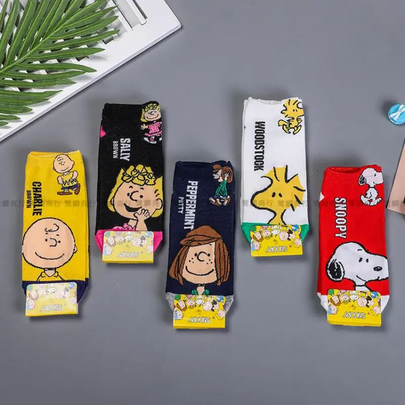 Kawaii Peanuts Snoopy Charlie Woodstock Cotton Socks Short Sock Non-Slip Straight Socks Sweat Absorption Breathable Girls Gift