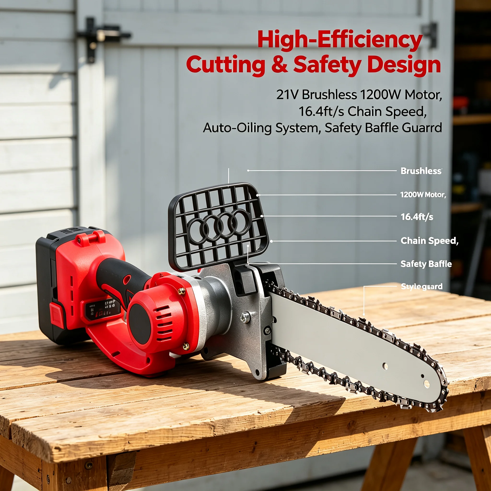 Electric Portable Chainsaw 10in 1200W Battery Chain Saw with Auto Oiler, 16.4ft/s Chain Speed 21V Brushless Motor, 2×4Ah Batteries & Carrying Case for Garden Farm Wood Cutting