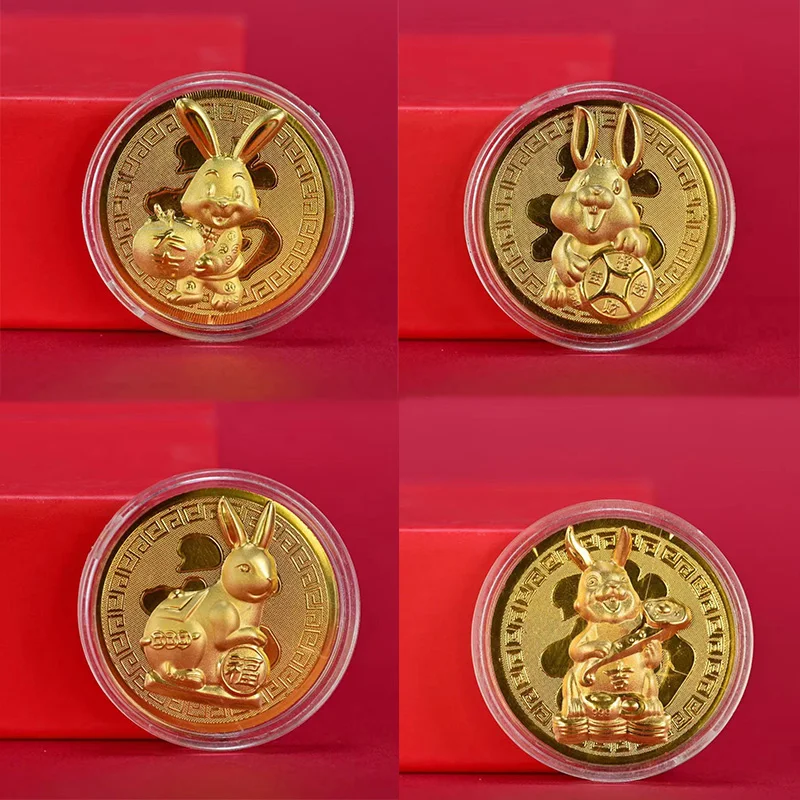 Rabbit Golden Foil Commemorative Paper Coin Twelve Zodiac Rabbits Collectible Collection