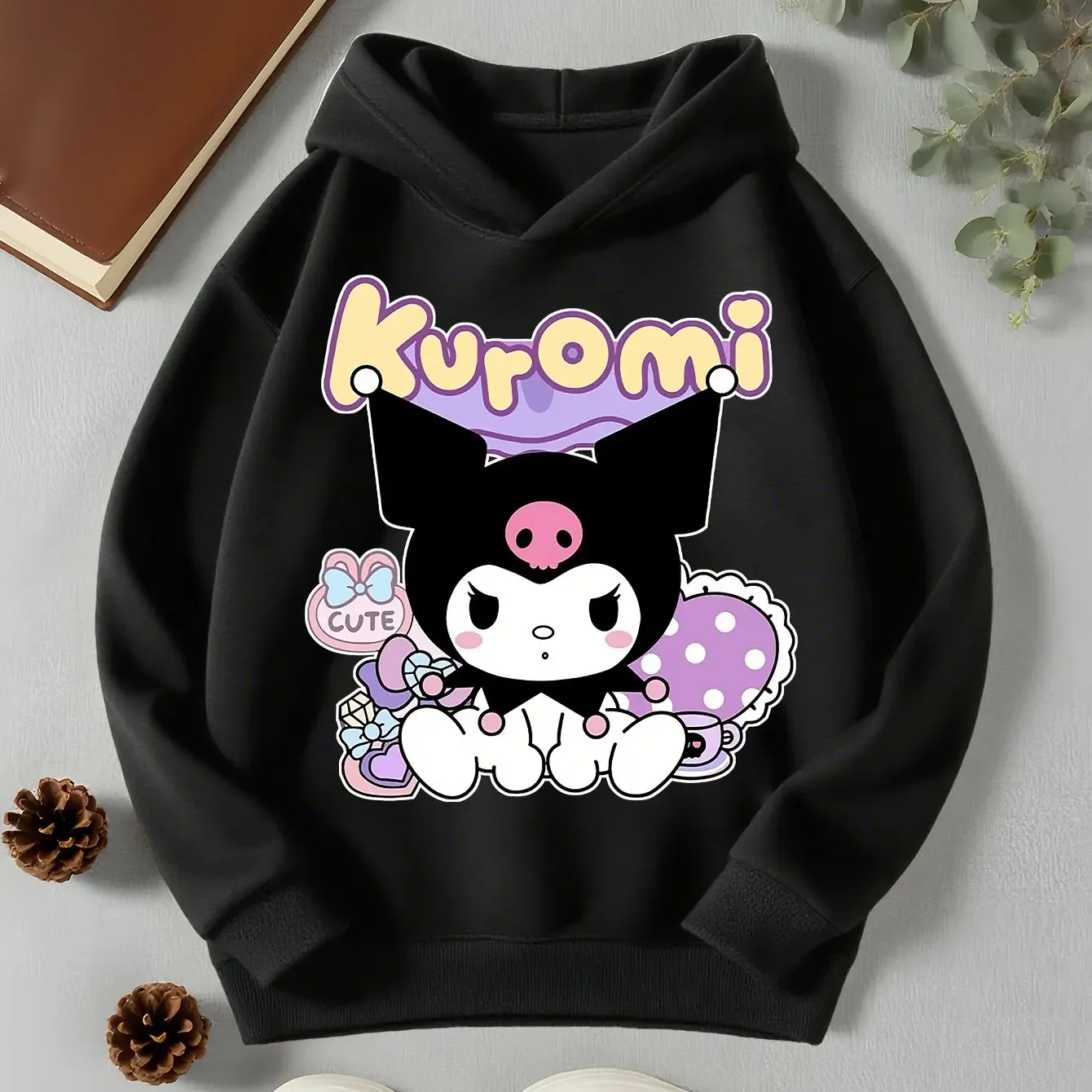 سترة بغطاء للرأس عصرية للأطفال من Kuromi للأولاد والبنات، بلوفرات دافئة غير رسمية، بلوزات للمراهقين