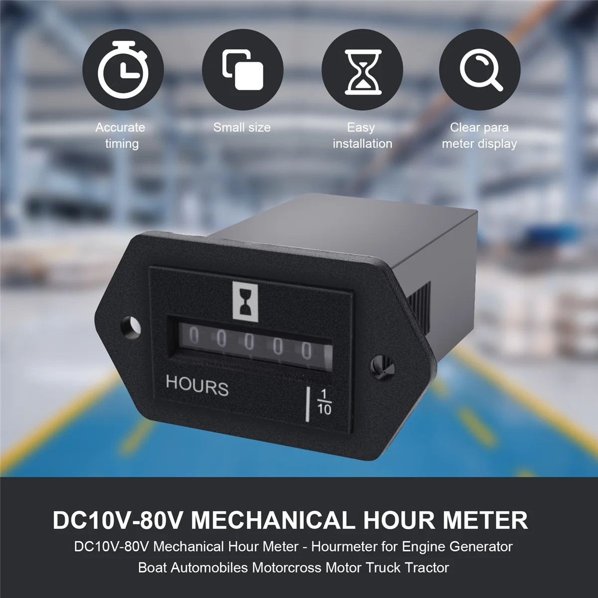 DC10V-80V Mechanical Hour Meter - Hourmeter for Engine Generator Boat Automobiles Motorcross Motor Truck Tractor