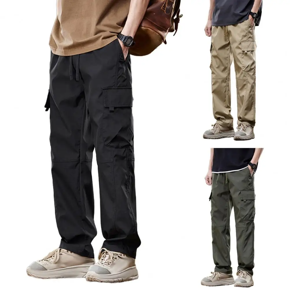 Ergonomic Design Trousers Vintage High Street Style Men's Cargo Pants With Drawstring Waist Multiple Pockets For Outdoor Travel