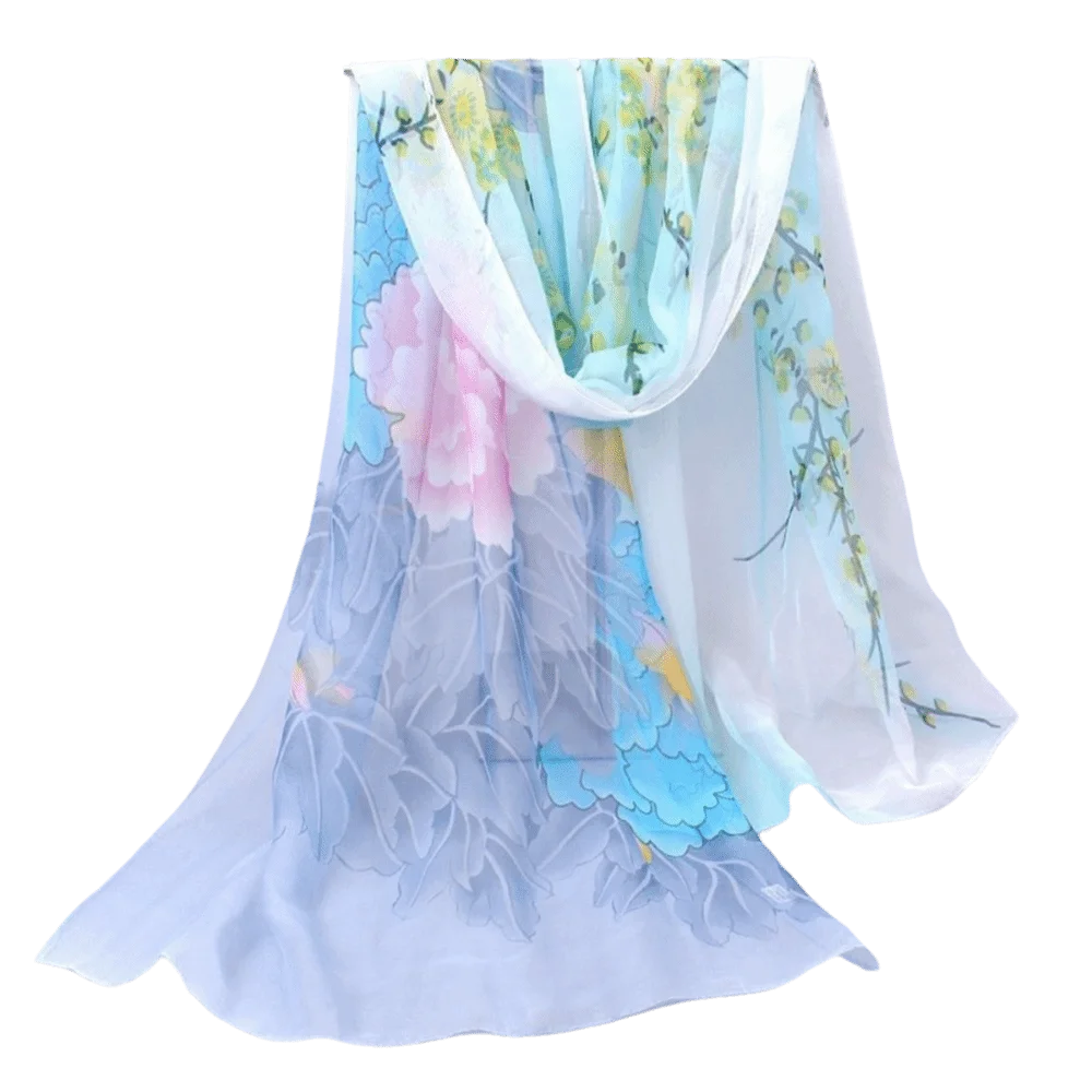 Elegant 160*50cm Chiffon Scarf Floral Sunscreen Long Wrap Shawl Washable Gradient Beach Gauze Scarf for Women