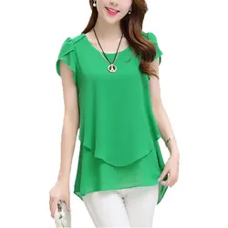 Women's Short Sleeve Chiffon Shirt, Loose Top, O-neck, Ruffles, Matching, Medium to Long, Loose, Summer Fashion