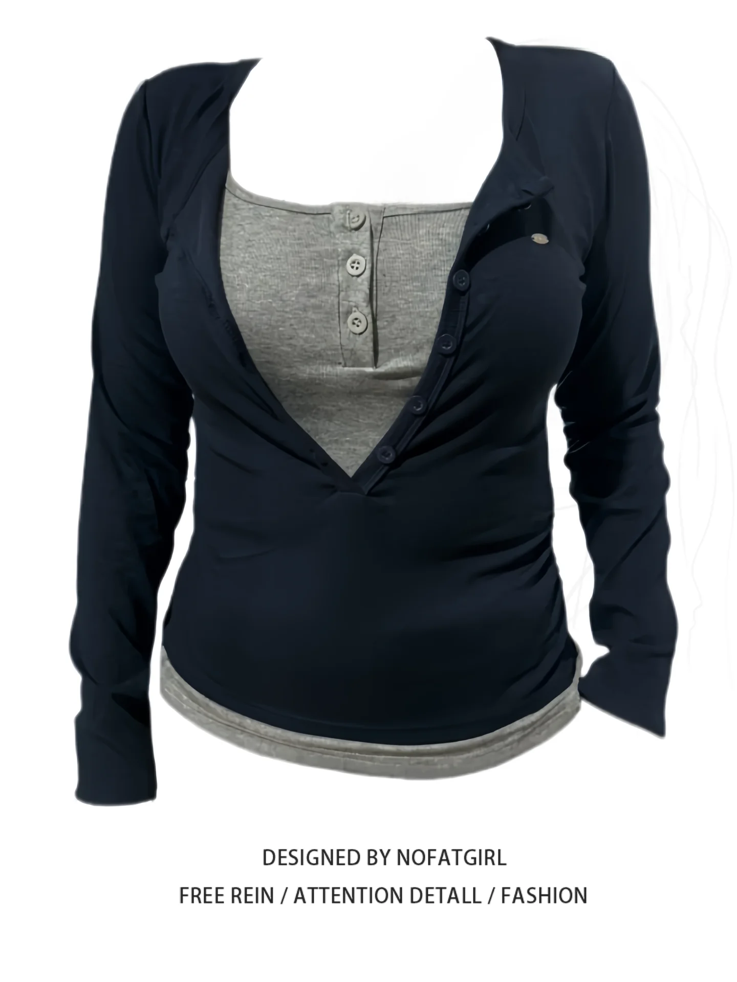 

Женская футболка большого размера, длинная, осенняя, новая, однотонная, облегающая, повседневная, с круглым вырезом, на одной пуговице...