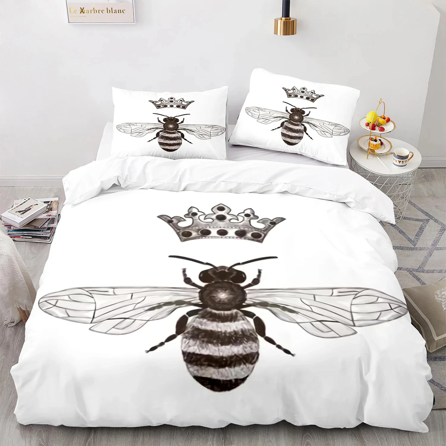 3D bee print duvet cover set for Boys teens polyester bedding set king queen size yellow white black Duvet Cover Bed