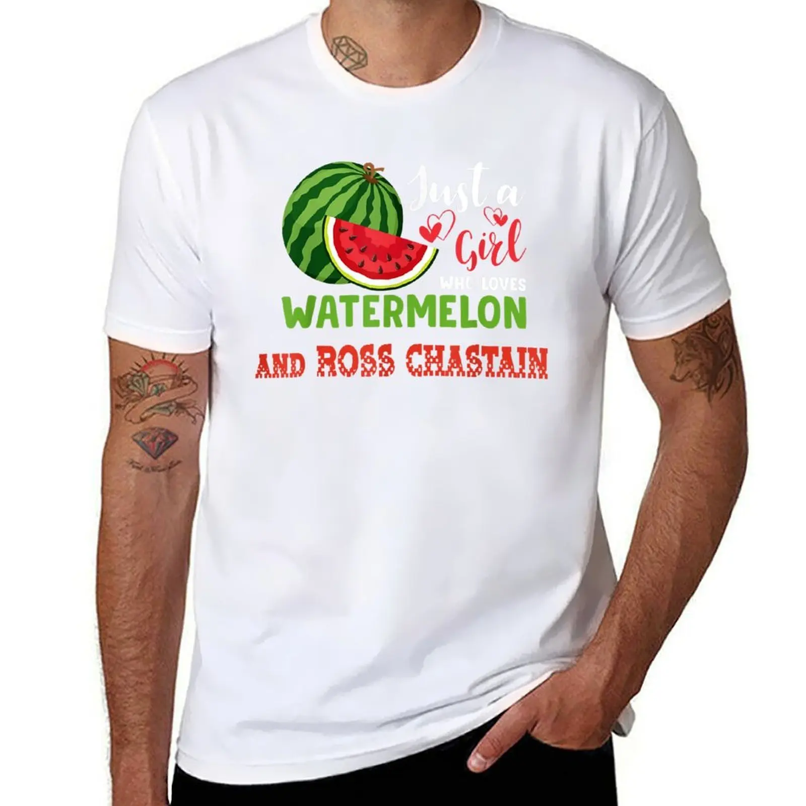 

JUST A GIRL WHO LOVES WATERMELON AND ROSS CHASTAIN T-Shirt t shirts for man graphic vintage cotton tshirt 100% T-Shirt