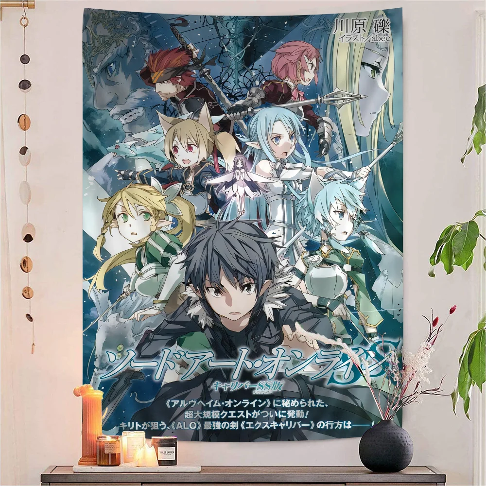 

Anime Sword Art Online Kirito Asuna DIY Wall Tapestry Hippie Flower Wall Carpets Dorm Decor Wall Art Decor