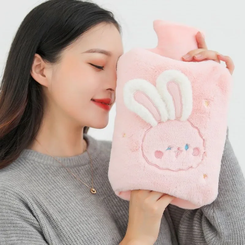 Kawaii Insulation Hot Water Bottle Plush Rubber Hand and Foot Belly Warmer Explosion-proof Hot Water Bag for Women Period Cute