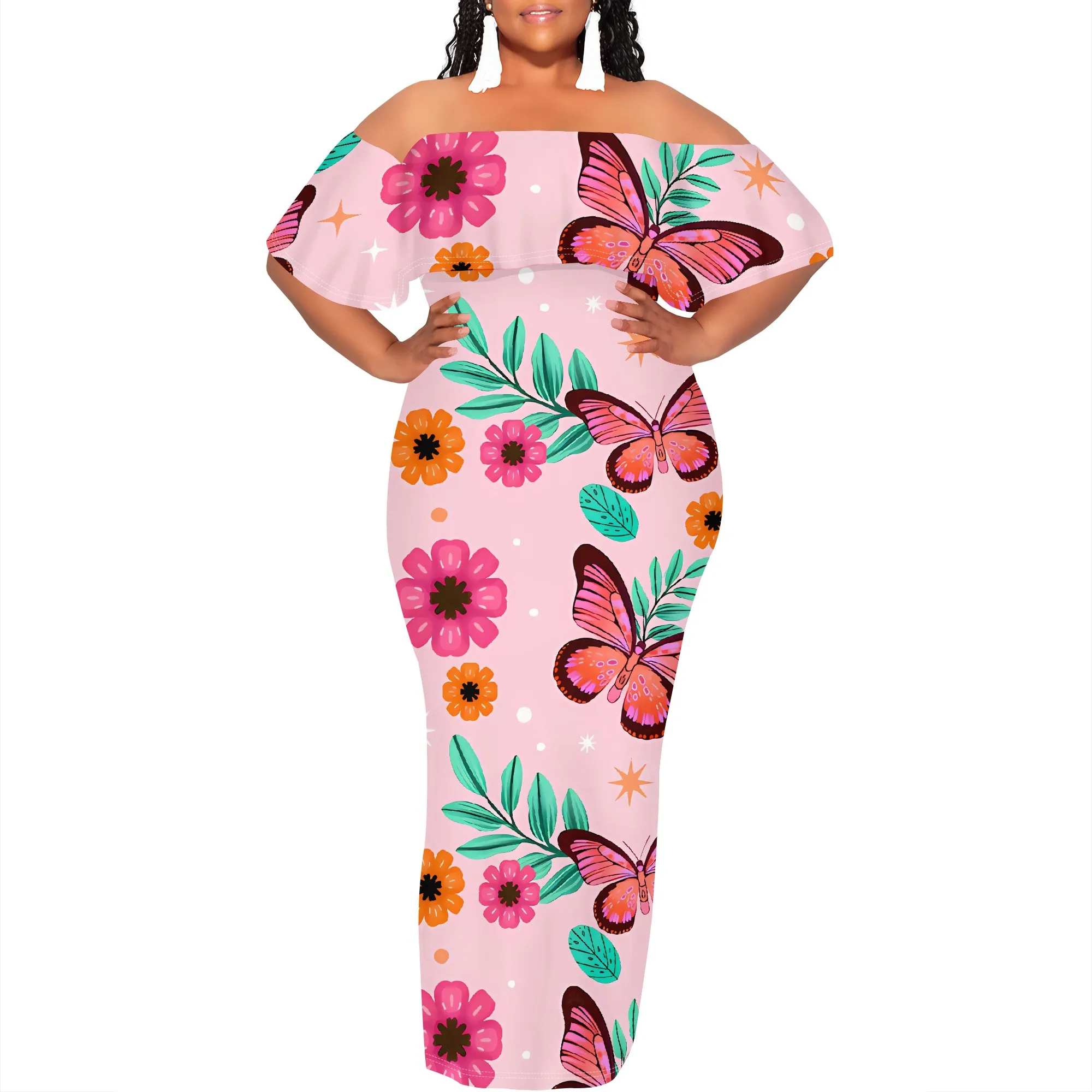 Women's Fashion 2025 Spring/Summer New Customized Casual Loose Swing Collar Printed Butterfly Beach Dress