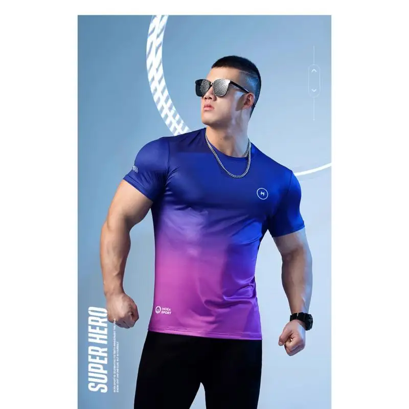 DROZENO Men's Slim-fit Ice Silk T-shirt Stretch Short-sleeved Quick-drying Sports Leisure Training Fitness Trendy Thin