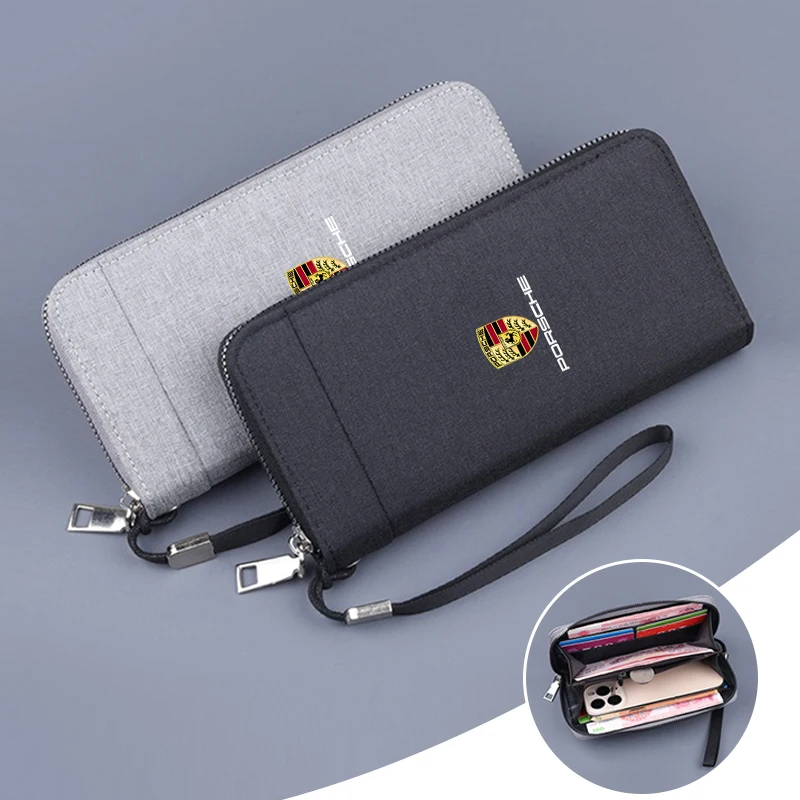 Men Long Business Wallet Handbag Credit Card Money Pouch Canvas Purse Card Holder For Porsche Macan Panamera Cayenne Cayman 911