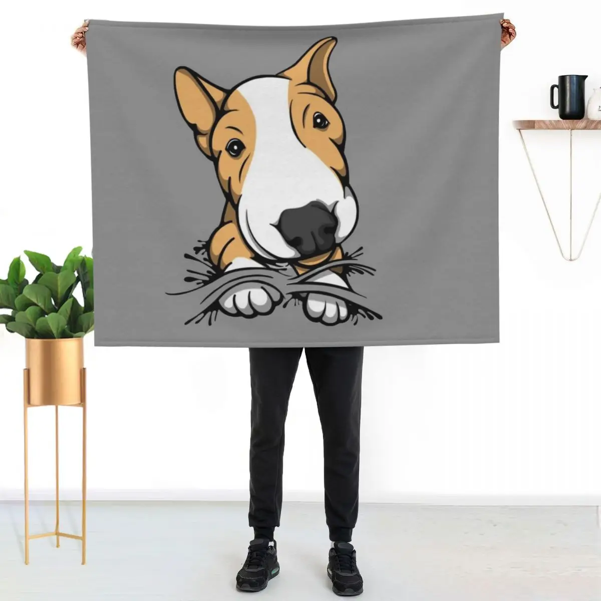 

Cute Puppy Bull Terrier Tan and White Throw Blanket Cozy Sofa Blanket for TV Watching Napping