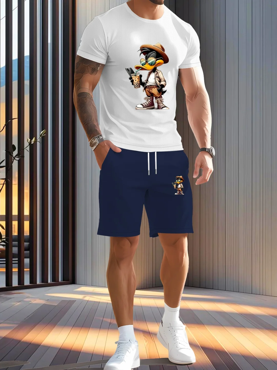

Men's 2-piece set, comfortable T-shirt and casual drawstring shorts summer set, men's clothing