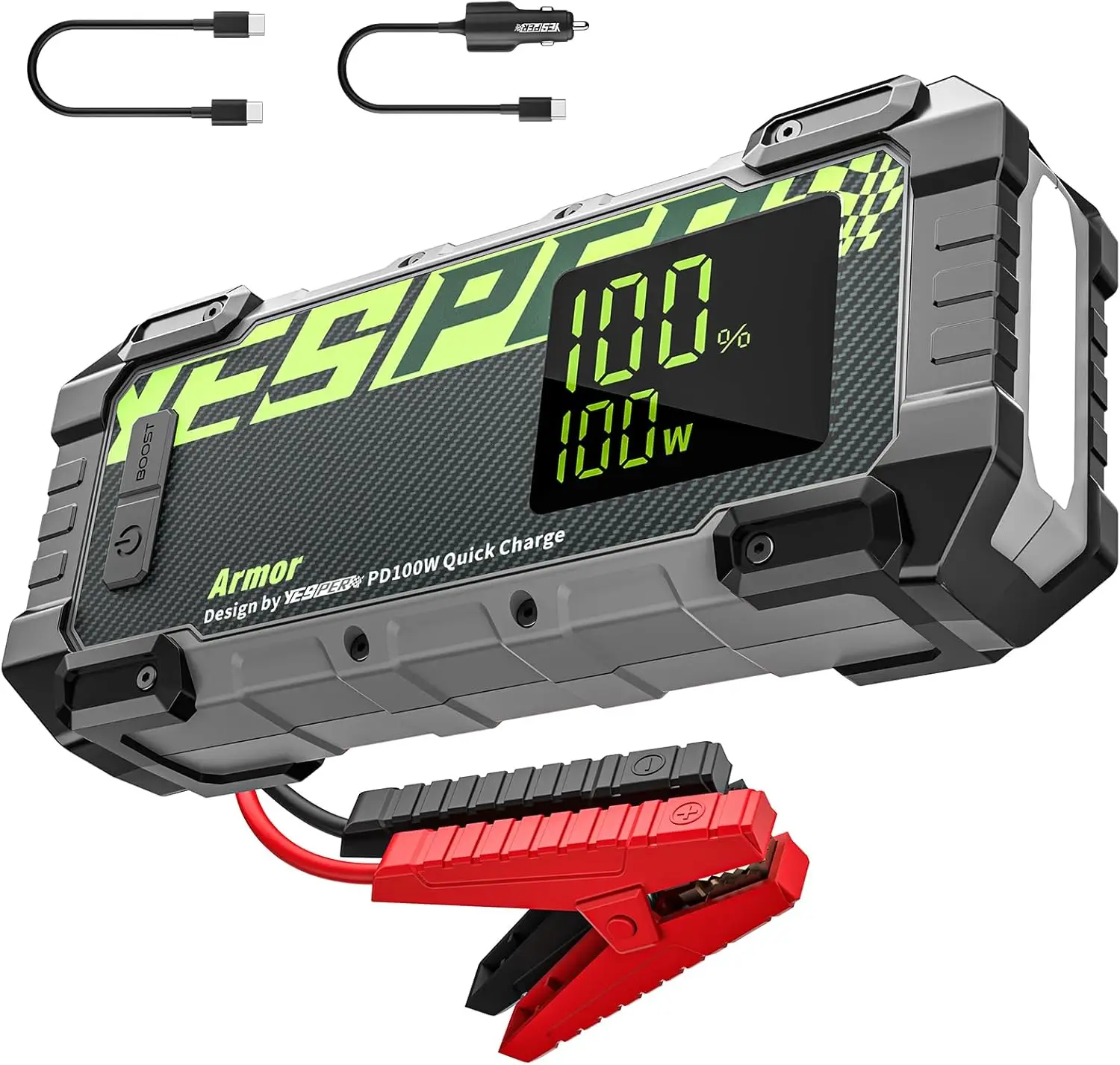 

3000A Car Jump Starter with 100W Fast Charging, LED Display, 20000mAh Power Bank for 10L Gas/8L Diesel Engines
