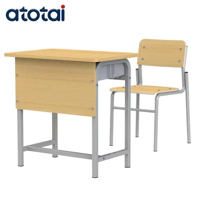 Modern Comfortable Wooden Primary School Furniture Single Student Desk and Chair Set
