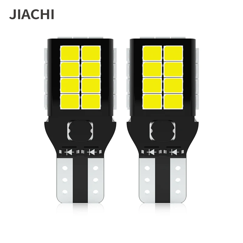 JIACHI 100PCS High Power Error Free 921 912 W16W Led Bulbs T15 Canbus Light Auto Car Parking Backup Lamp 27SMD 2835chip DC12-24V