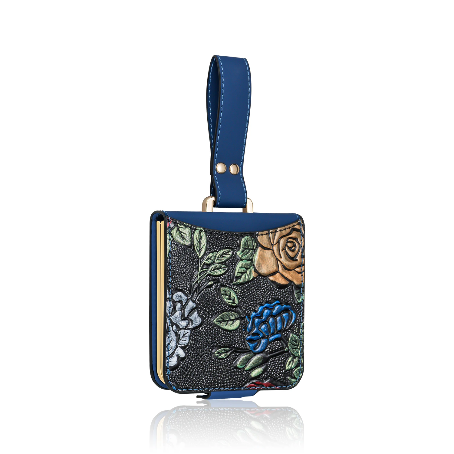 VIETAO Mode Relief Schilderijen Bloem PU Lederen Telefoonhoesje Compatibel met Samsung Galaxy Z Flip 7 6 5 4 3 hoesje met polsbandje
