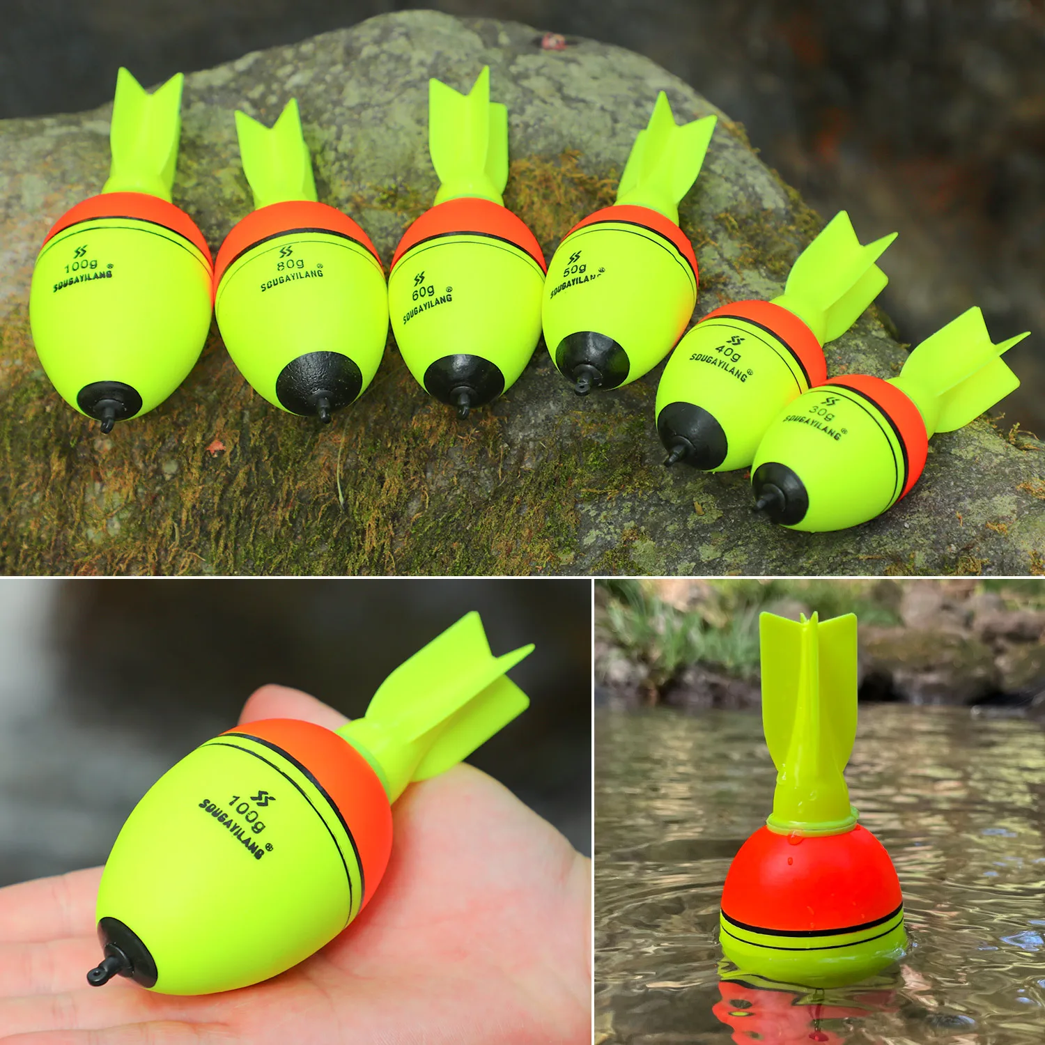 Sougayilang leuchtende Fischschwimmer, Raketenform, 2 Stück, mit 6 Größen – Schaumstoff mit hoher Dichte für 30–100 g Auftriebs-Angelausrüstung ﻿ – Detail 14