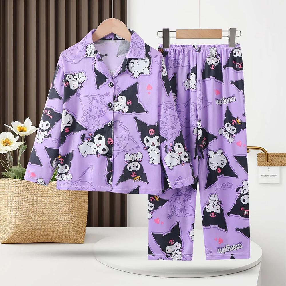 

2 шт. Sanrio Kuromi Cinnamoroll, одежда для сна, детские пижамные комплекты, милые аниме, осенние пижамы с героями мультфильмов, домашняя одежда, домашняя одежда для девочек, Kawaii