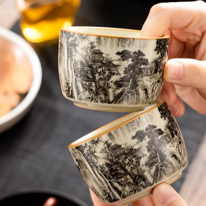 115ml Landscape Ru Kiln Master Cup Household Tea Cup Tea Bowl Smelling Cup Teaset Supplies Teaware A Cup Of Tea Kungfu Tea Set