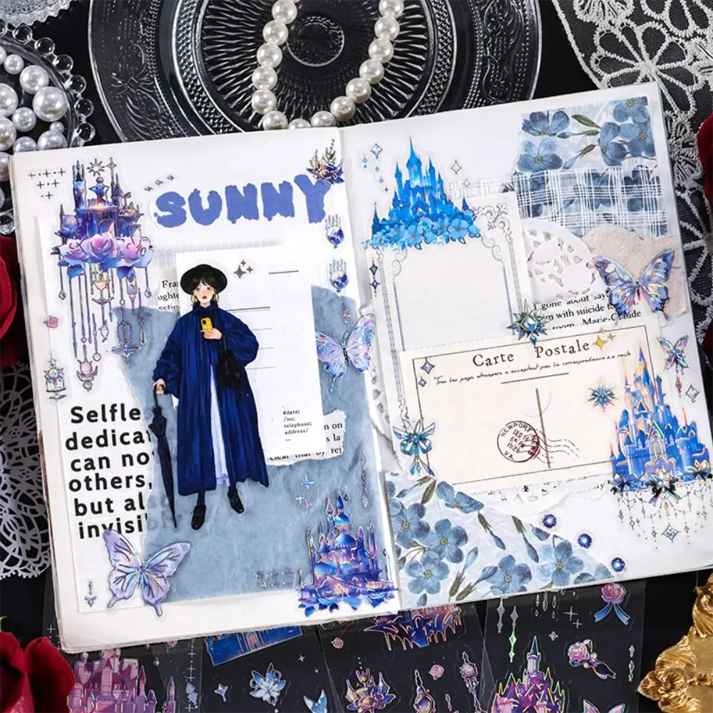 DIY Crafts City of Sky Series Sticker Shiny Decorative Holographic Laser Sticker PET Bling Aesthetic Collage Decals