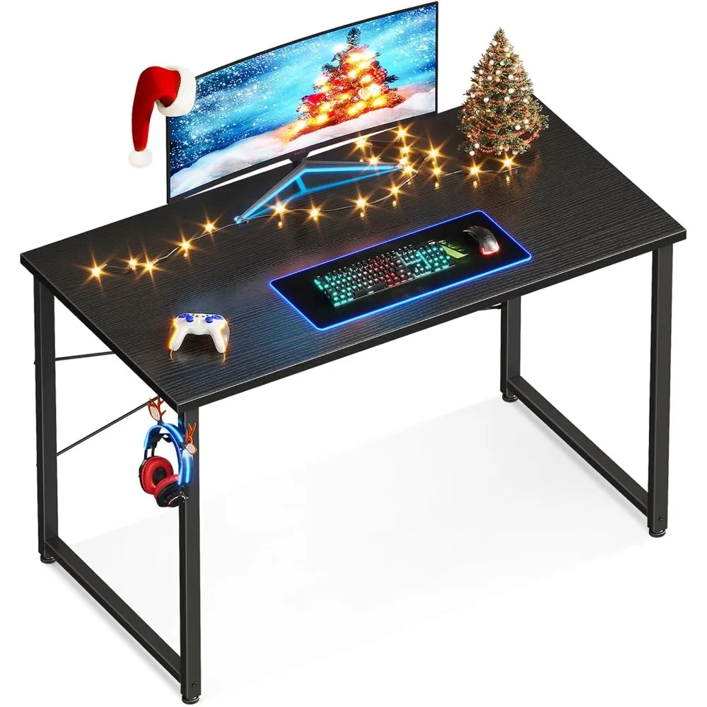 Mesa de Computador Pequena para Home Office, Mesa de Estudo e Escrita para Espaços Pequenos, Mesa Moderna Simples com Ganchos para Fones de Ouvido