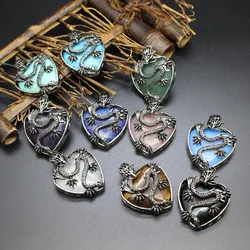 Dragon Necklace natural stone Heart Pendant Jewelry Gifts for Women Men Dragon Pendant Love Shaped Locket Pendant Necklace 1pc