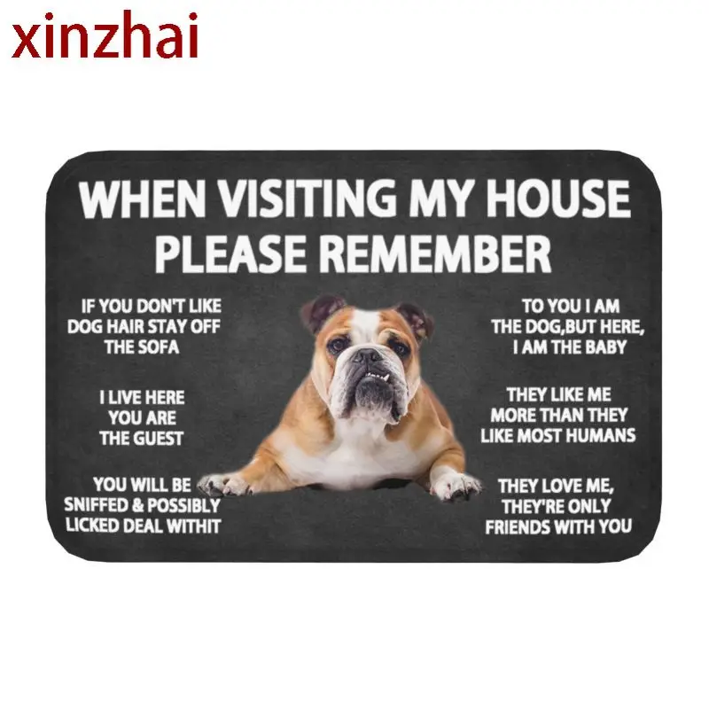 Please Remember English Bulldog House Rules Doormat Non-Slip Bath Kitchen Mat Toilet Door Floor Entrance Carpet Rug