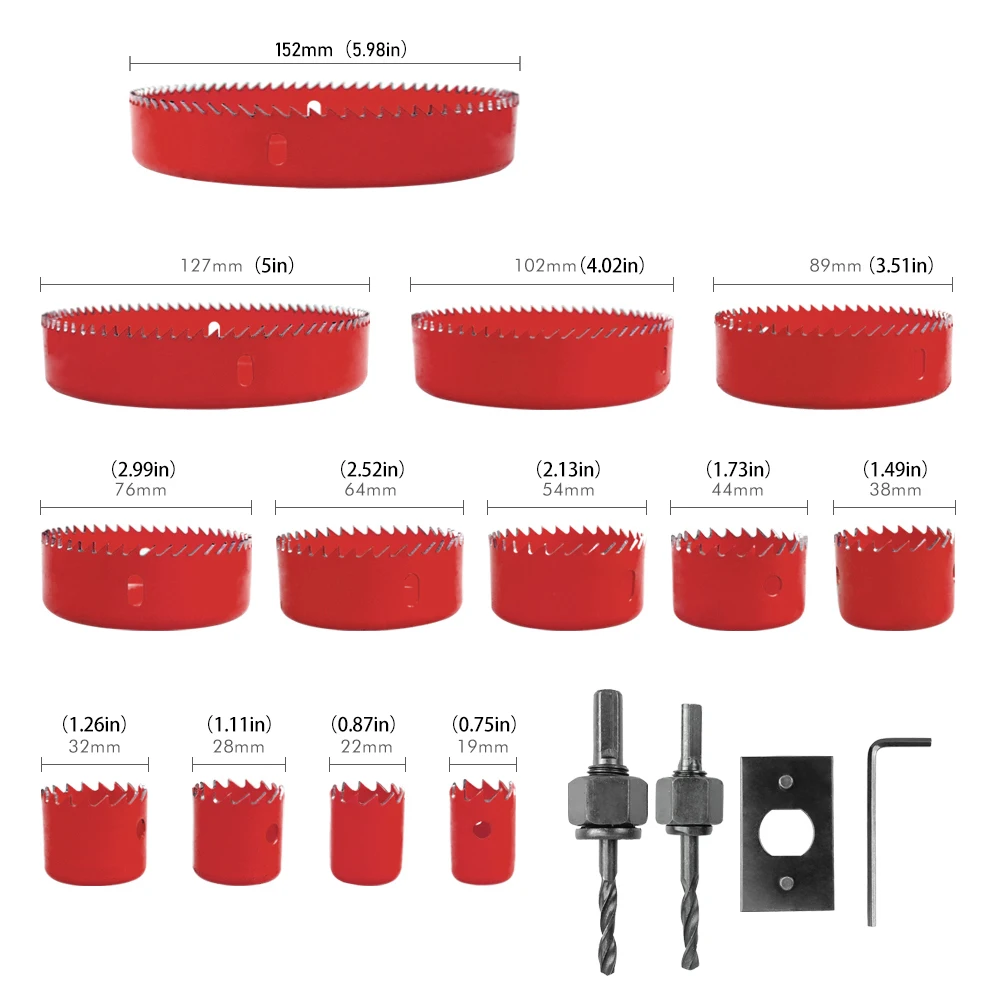 Juego de sierra perforadora de 19-152mm, broca de corona de madera para tablero de yeso, tablero de densidad de plástico PVC, herramientas de carpintería de Metal