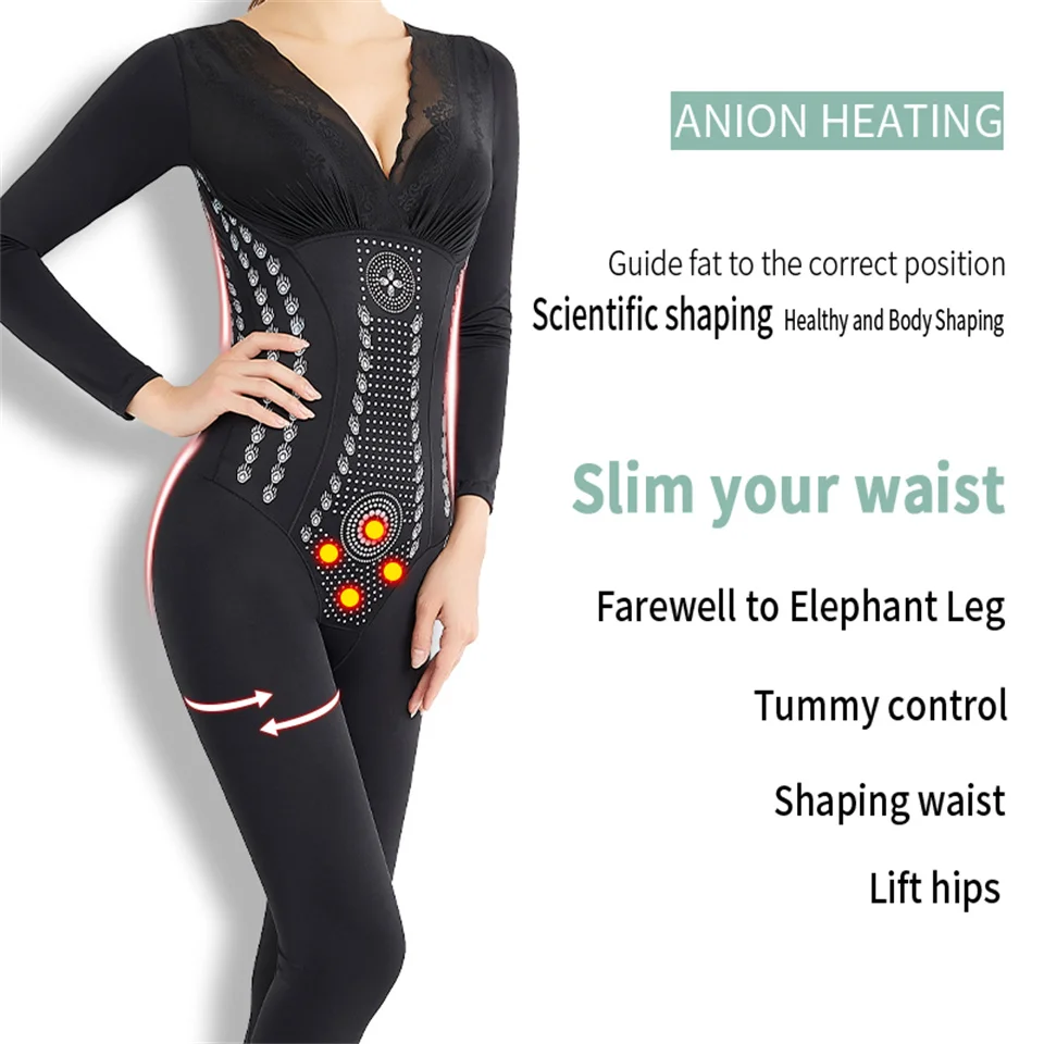 Becirzet Shapewear Damen Ganzkörper-Shaper Ionstech Einzigartige Faser Fettreduzierende Kompressions-Unterwäsche mit Po-Lifting-Effekt Lange Schlankheits-Unterwäsche – Detail 7
