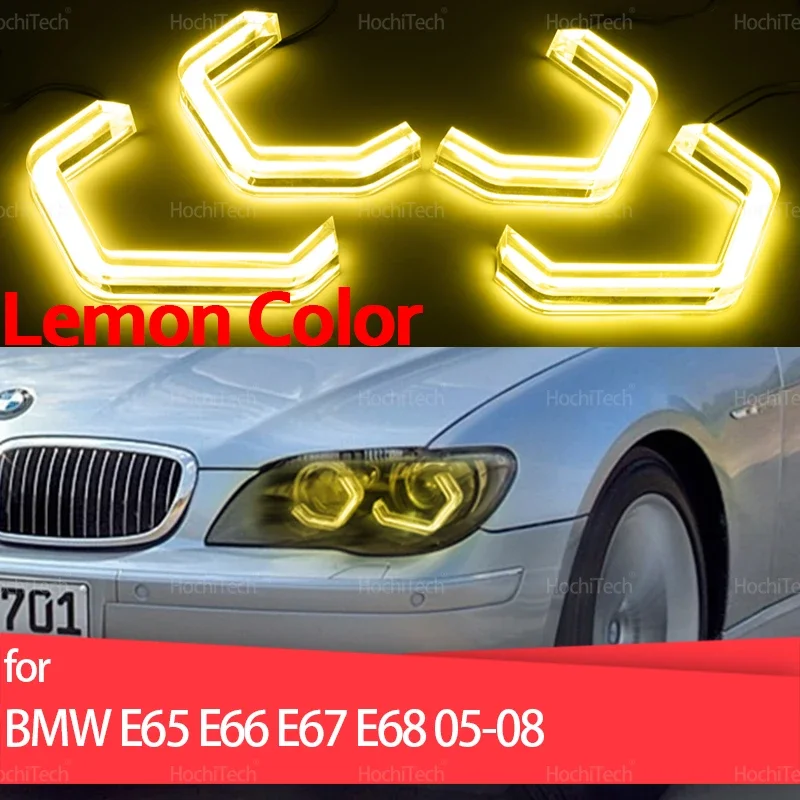 

Для BMW 7-й серии E65 E66 E67 E68 Alpina B7 LCI 05-08 Crystal M4 Style Лимонно-желтые ангельские глазки Светодиодные белые кольца для фар Комплект DRL