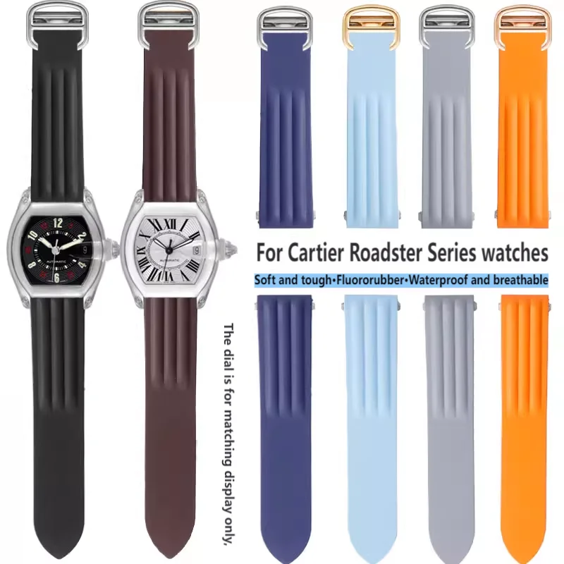

19mm Fluororubber Watch Strap For Cartier Roadster We500260 Wristband W6206018 Men Fkm Bracelet Folding Clasp Viton Watchband