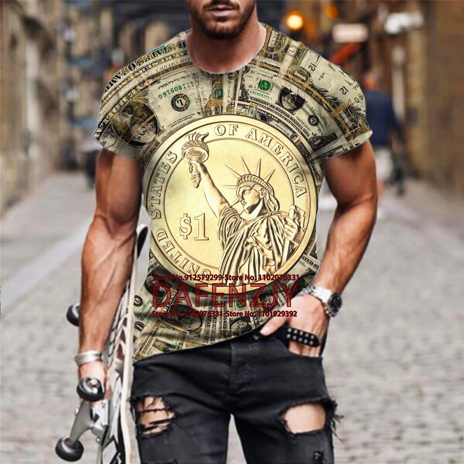 Men's 3d T Shirt American Dollar Short Sleeve Fitness T-Shirt Running Sport Gym T-shirts Fashion Casual High Quality Tops Clothi