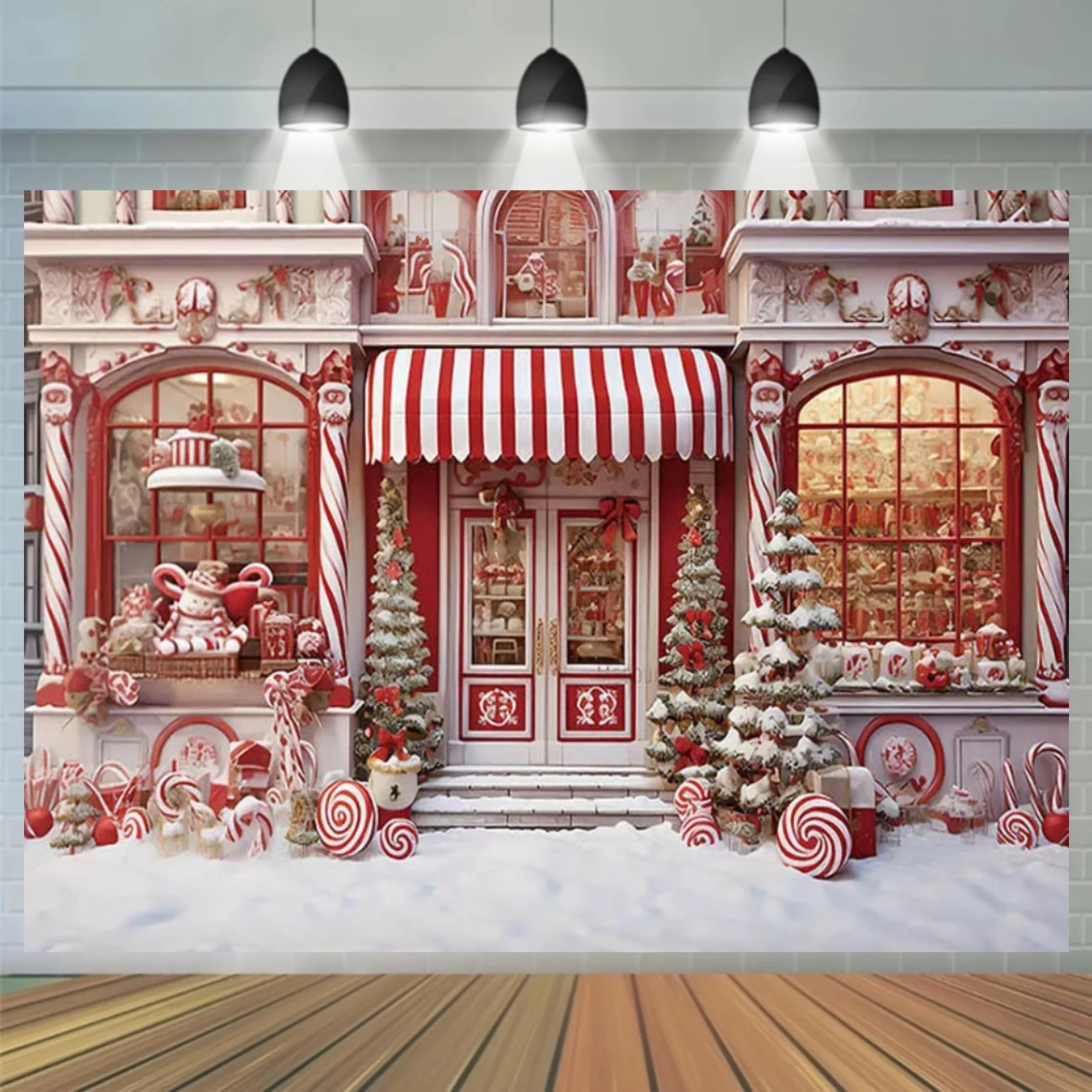 Hintergrundstoff für Weihnachtsbonbons mit Lutscher und Weihnachtsbaummustern