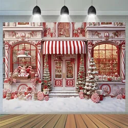 Christmas candy store background fabric with lollipop and Christmas tree patterns