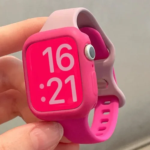 Funda + correa para iwatch SE 6 5 4 44mm 40mm 3 2 38mm 42mm para Apple Watch Series 9 45mm 8 7 41mm banda de goma correa de silicona caramelo