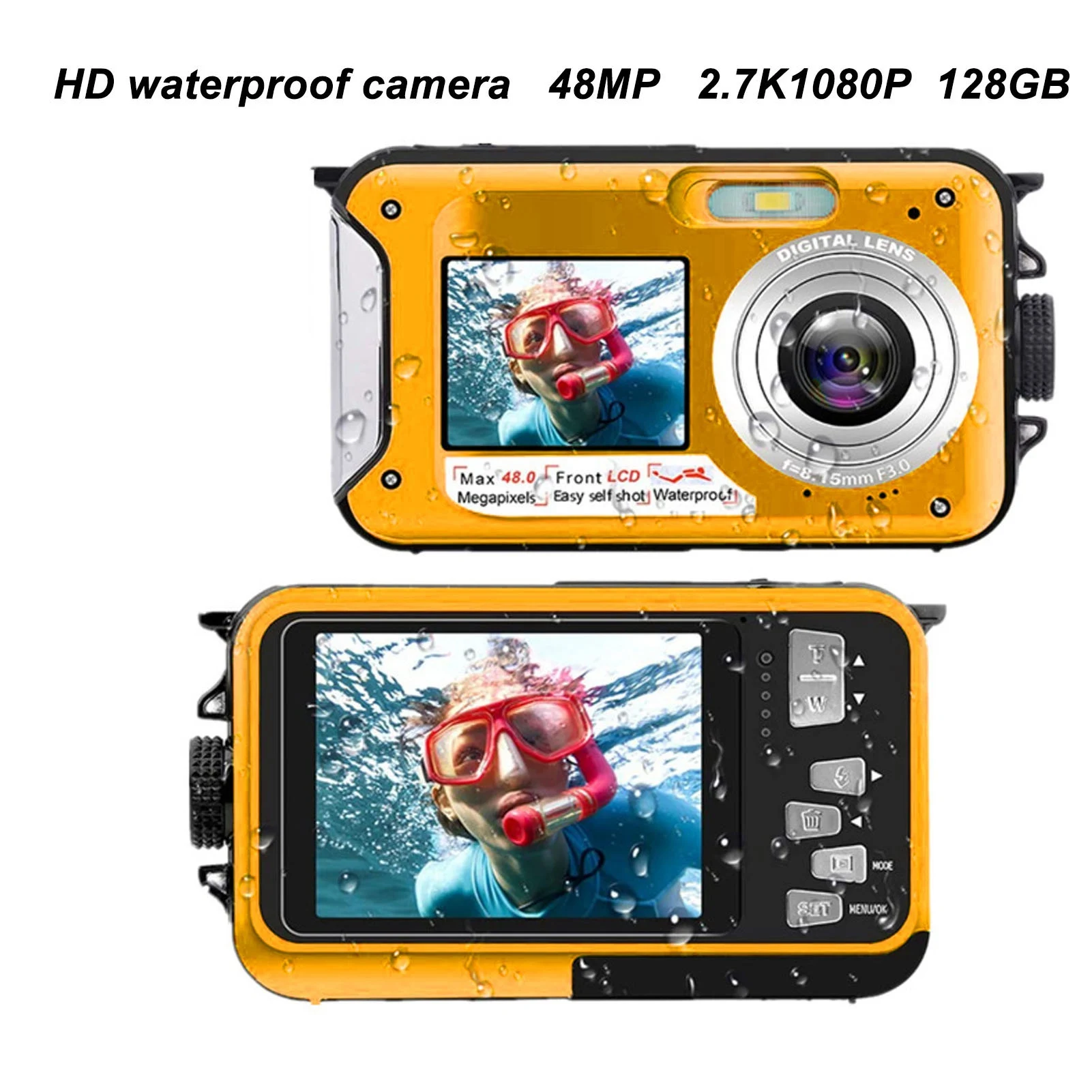 HD368 Full HD 2.7K 48MP 10ft Waterproof Underwater Digital Camera 16X Digital Zoom Front Rear Double Screens Digital Camera