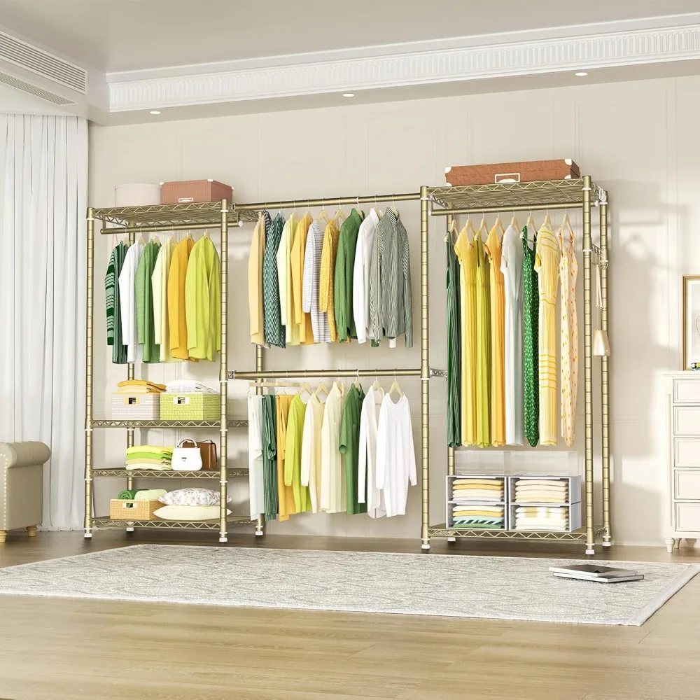Heavy Duty Closet Garment Rack, 6 Tiers Adjustable Metal Freestanding Expandable Clothing Storage with 4 Hanger Rods